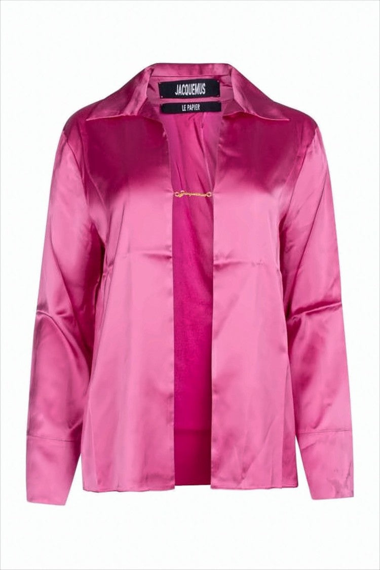 Jacquemus Boxy Pink Satin Blouse With Classic Collar