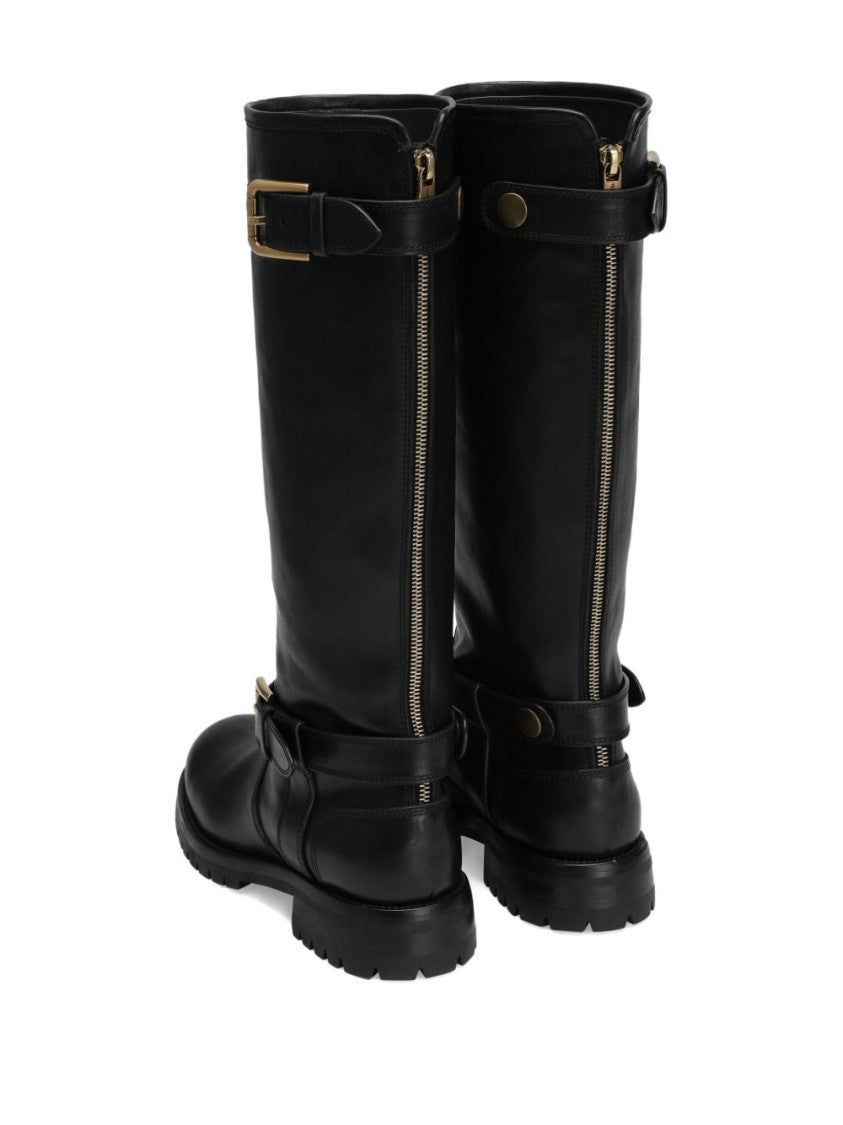 Dolce & Gabbana Black Ankle Boots With Gold-Tone Buckles