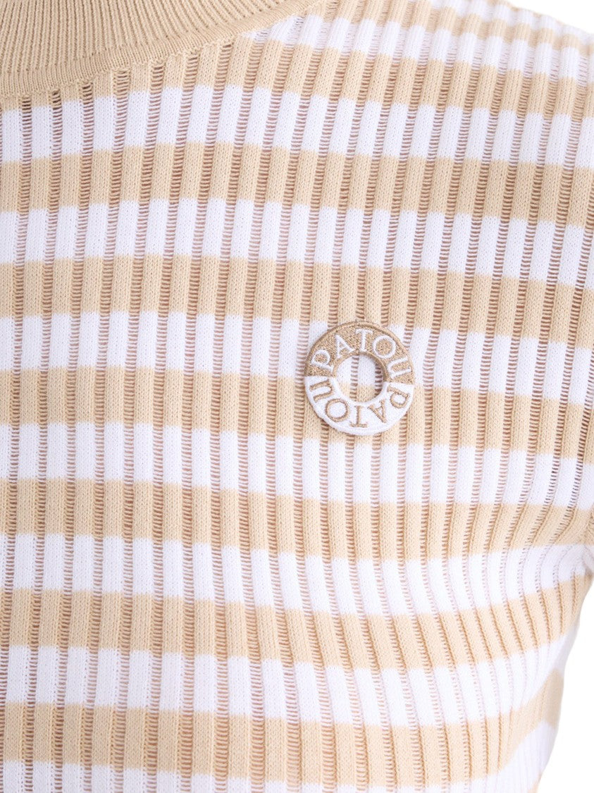 Patou Striped Ribbed Cotton Knit Top