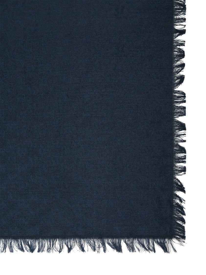Max Mara Elegant Deep Blue Scarf With Delicate Fringes