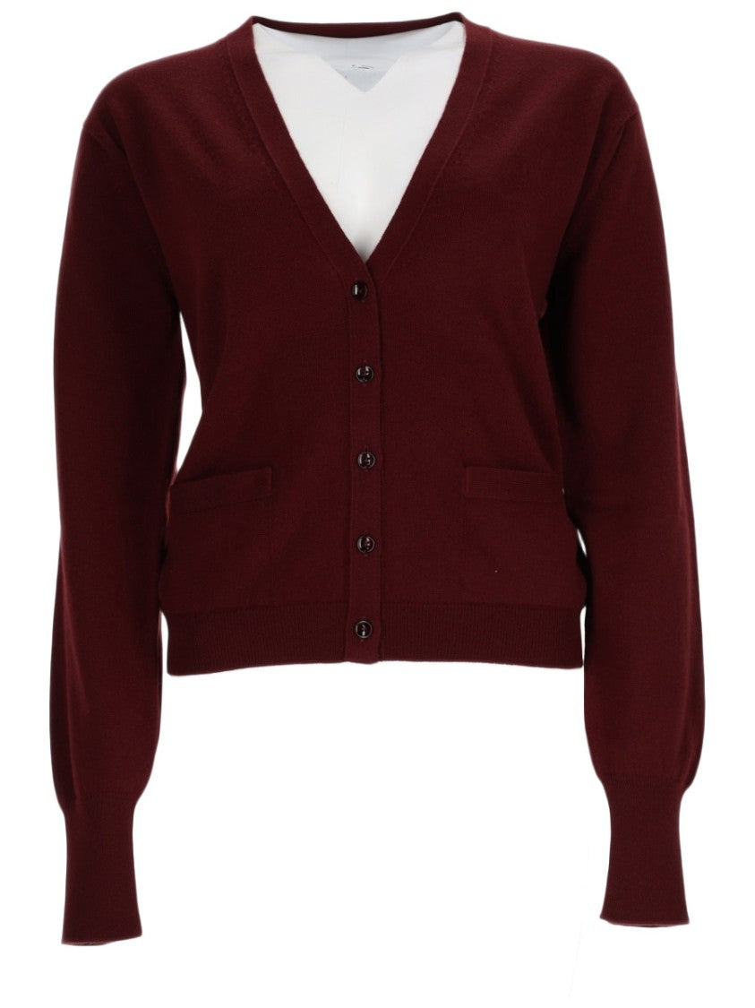 Maison Margiela Bordeaux Virgin Wool V-Neck Cardigan