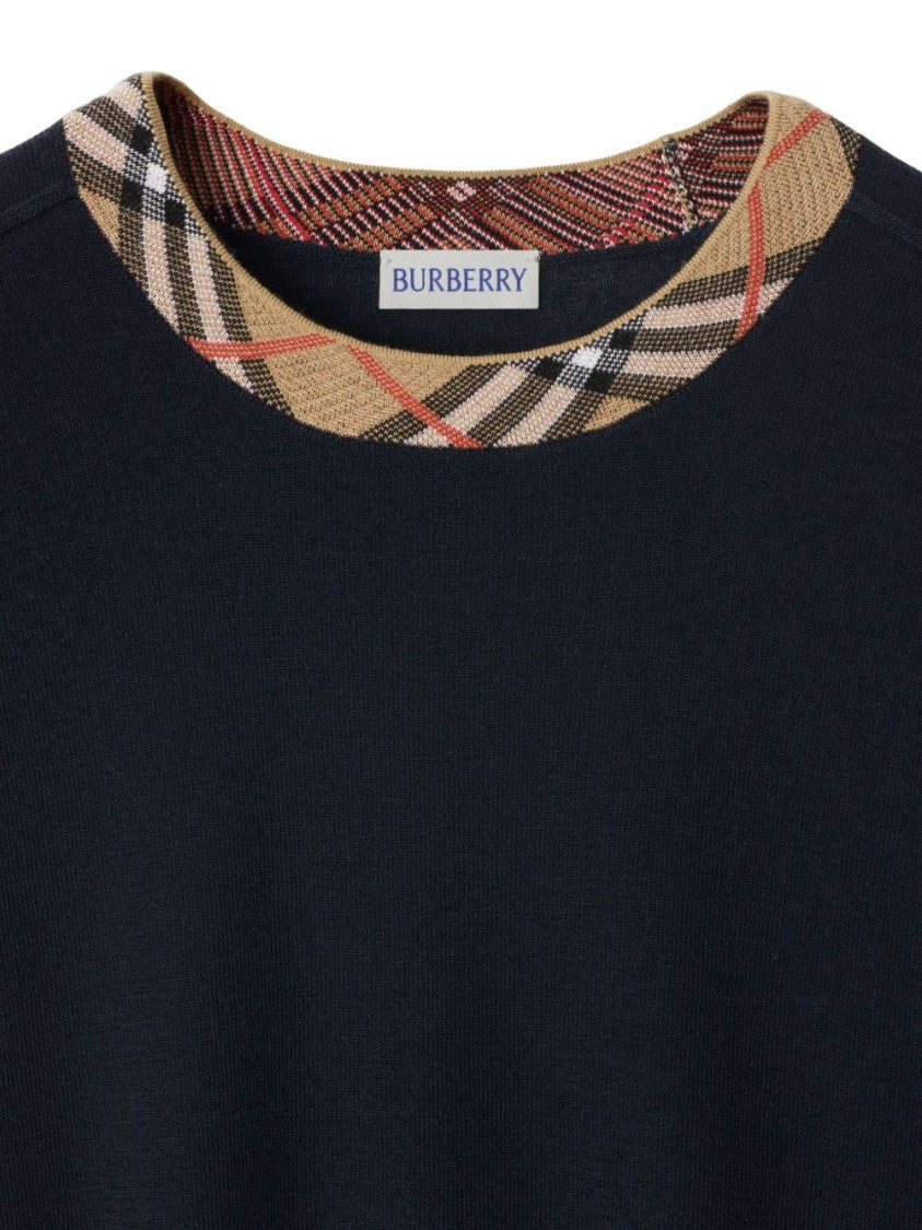 Burberry Crew Neck Sweater With Distinctive Check Pattern