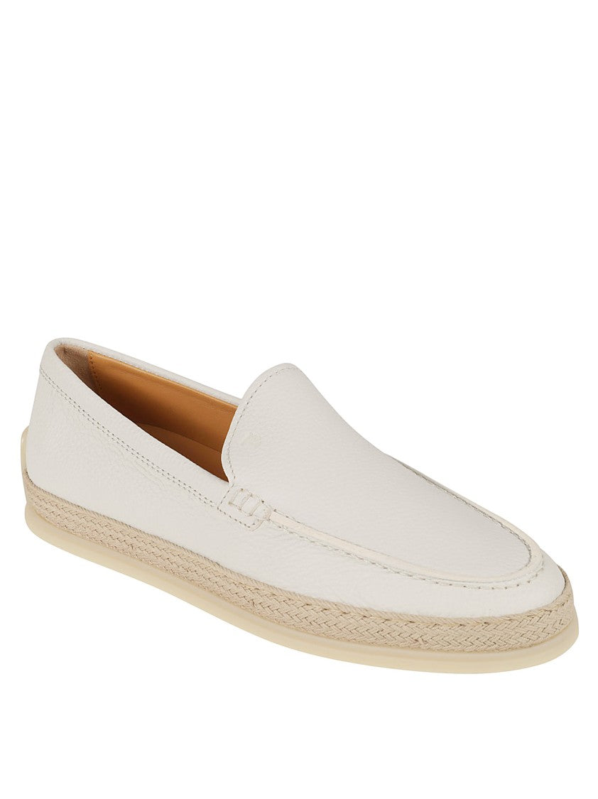 Tod's White Leather Moccasins With Logo-Embossed Tongue