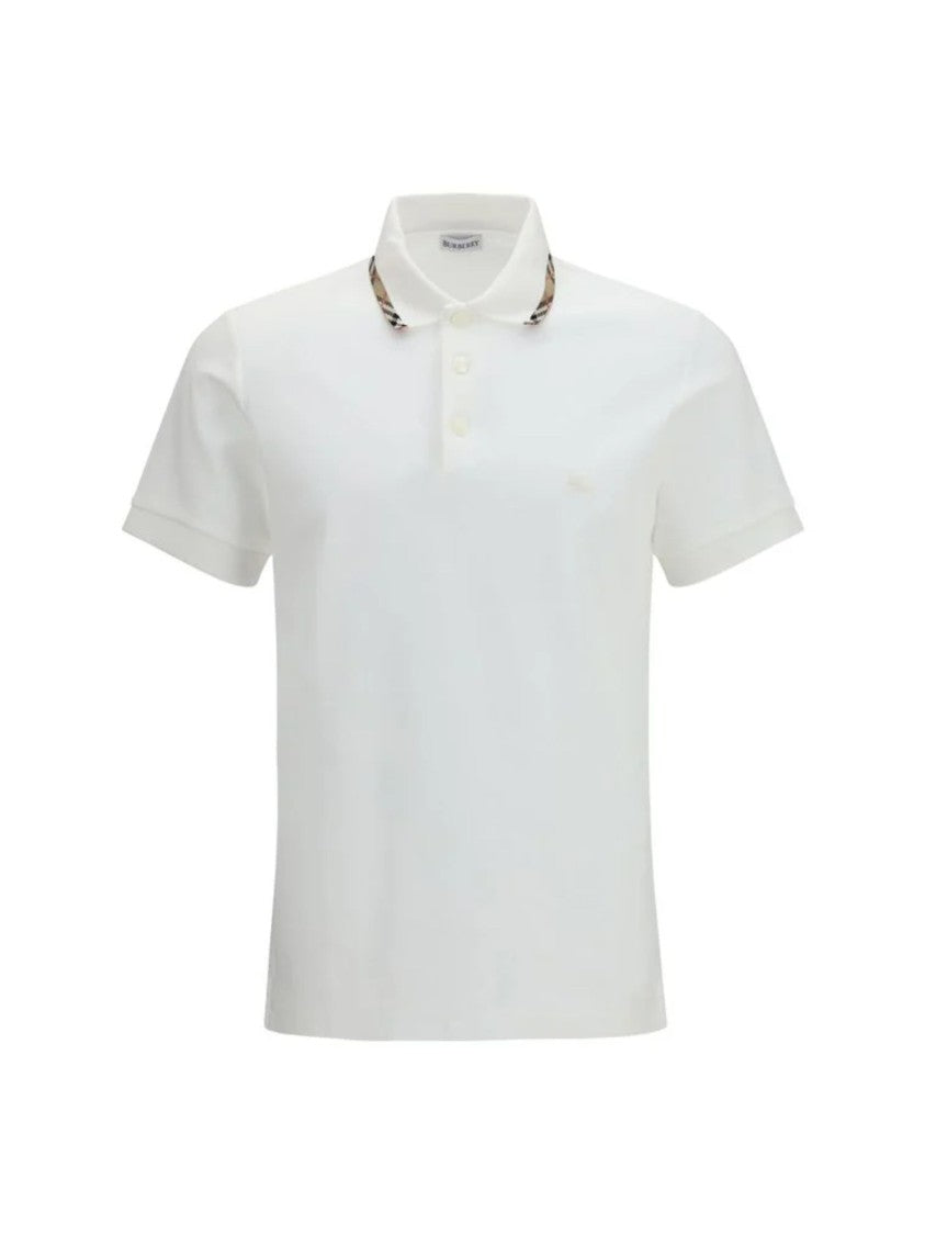 Burberry Cotton Polo Shirt With Check Collar Detail