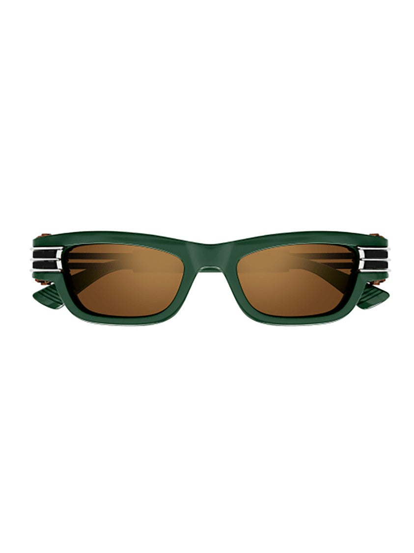 Bottega Veneta Angular Green Frame Sunglasses With Silver Accents