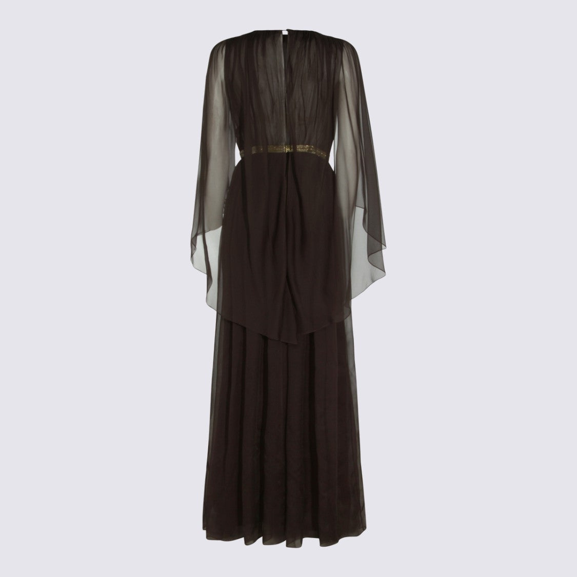 Alberta Ferretti Maxi Dress With Deep V-Neckline And Sheer Sleeves