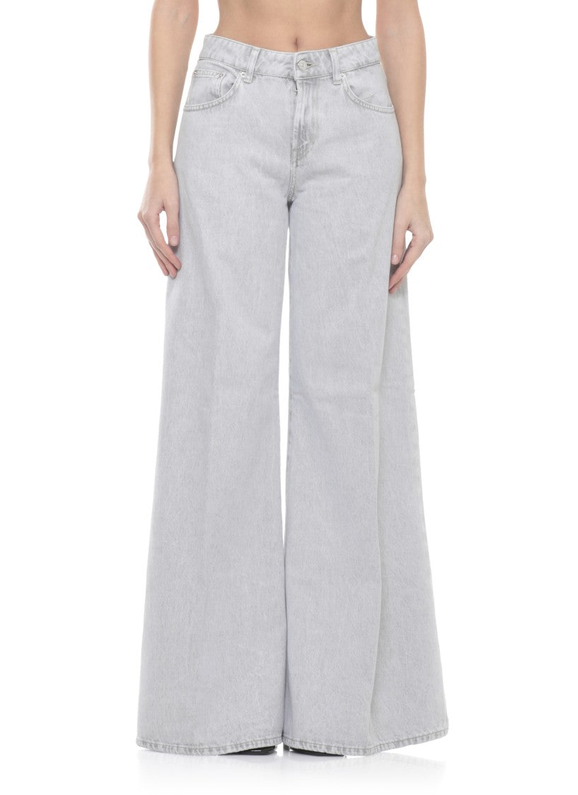 Dondup Grey Marlen Leather Tab Palazzo Jeans