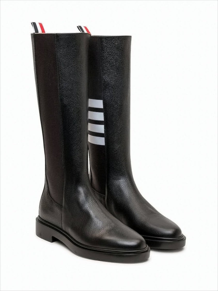 Thom Browne Tall Black Boots With Distinctive Striped Detail