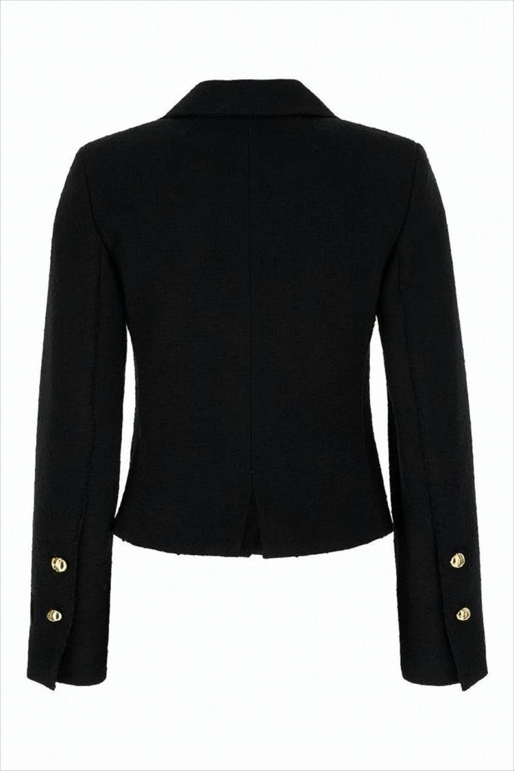 Patou Structured Black Wool Blend Jacket With Classic Collar