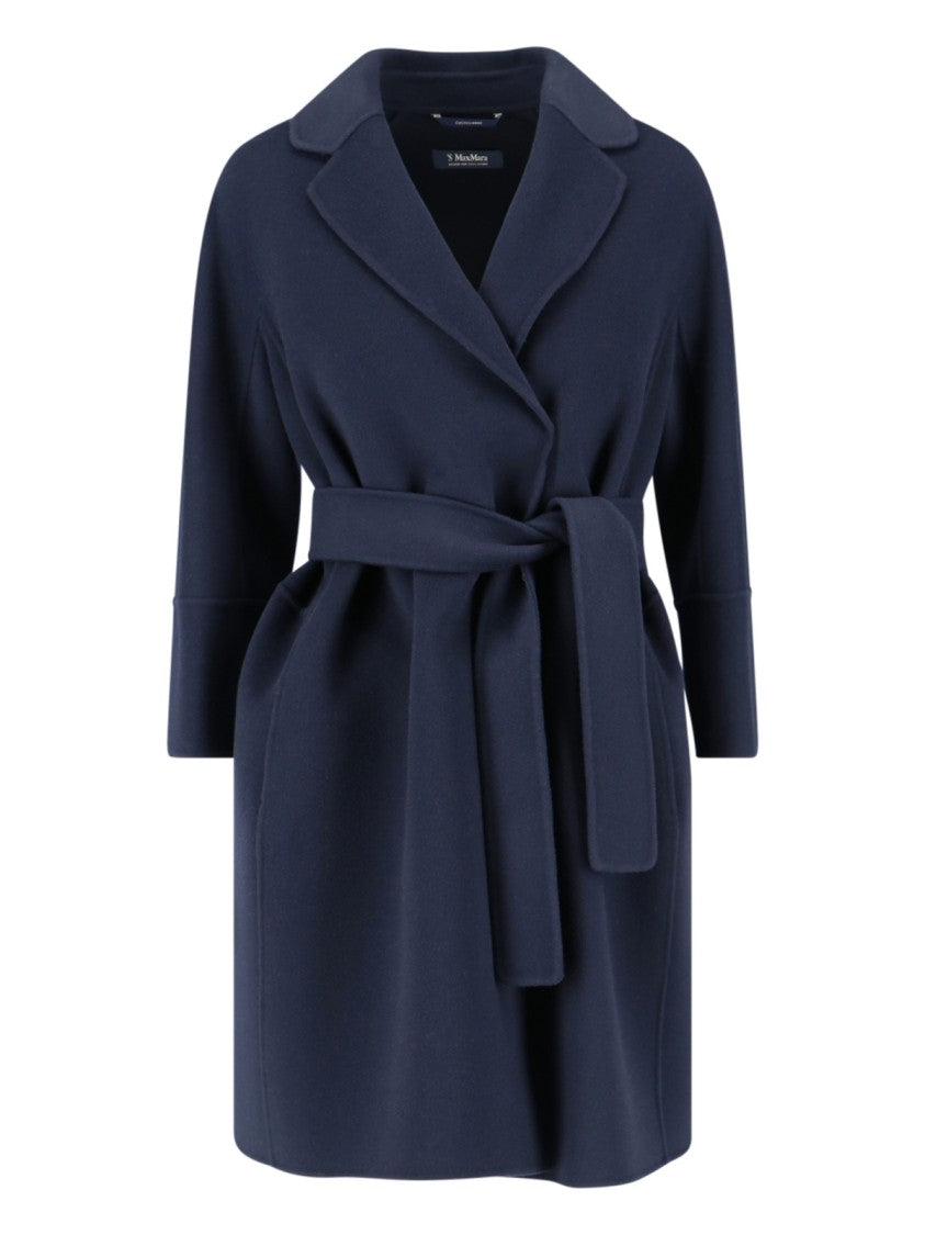 Max Mara Short Navy Virgin Wool Coat With Classic Lapel