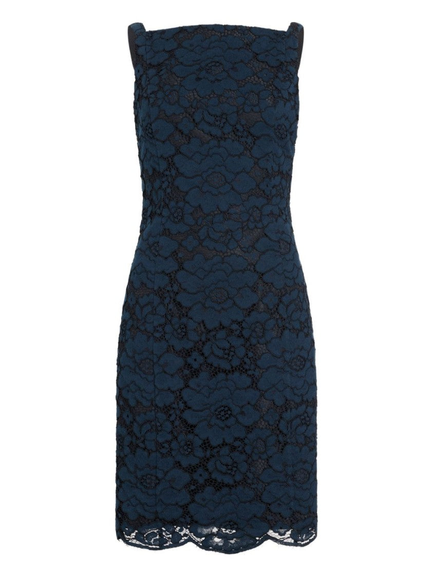 Patou Navy Blue Floral Lace Square Dress