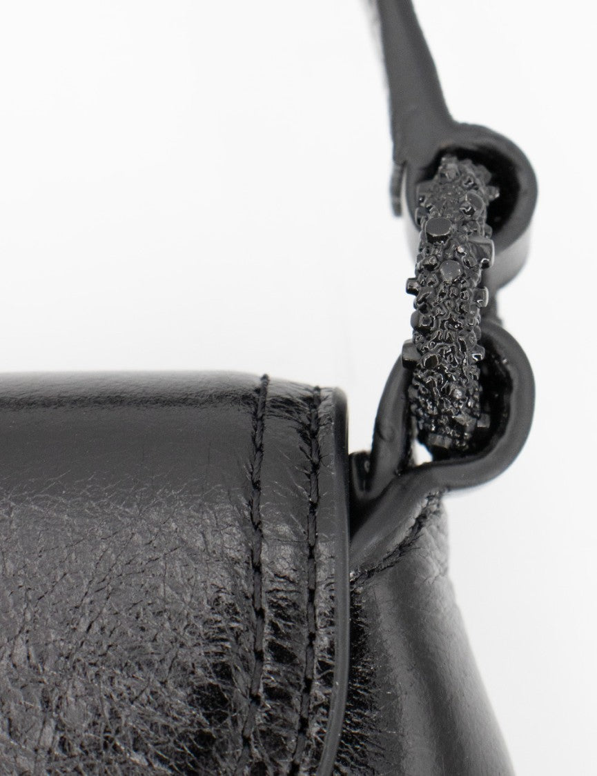 Pinko Vintage Patent-Finish Black Handbag With Heart-Shaped Buckle