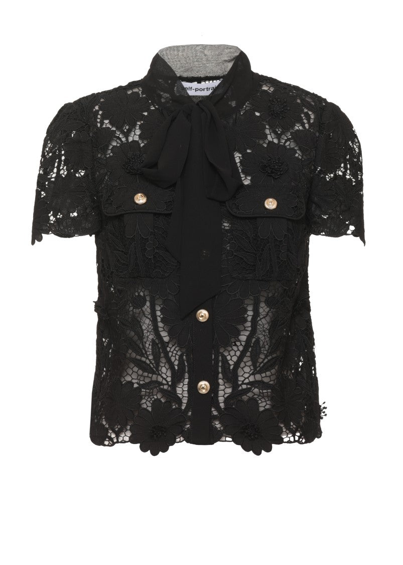 Self-Portrait Black Lace Bow Collar Blouse