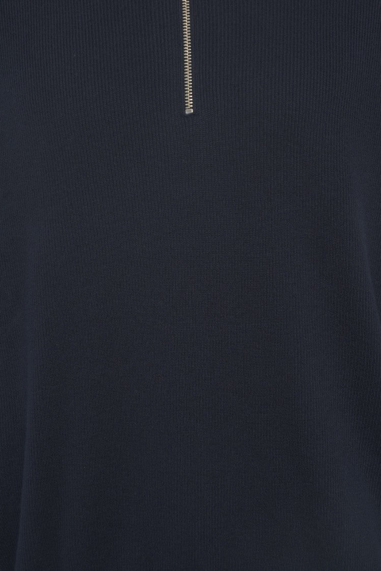 Closed Ribbed Knit Sweater With High Collar And Half-Zip Closure