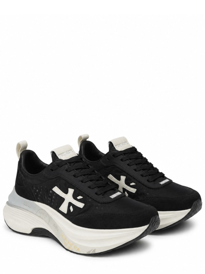 Premiata Cushioned Black Sneakers With Textured Outsole And Contrasting Logo