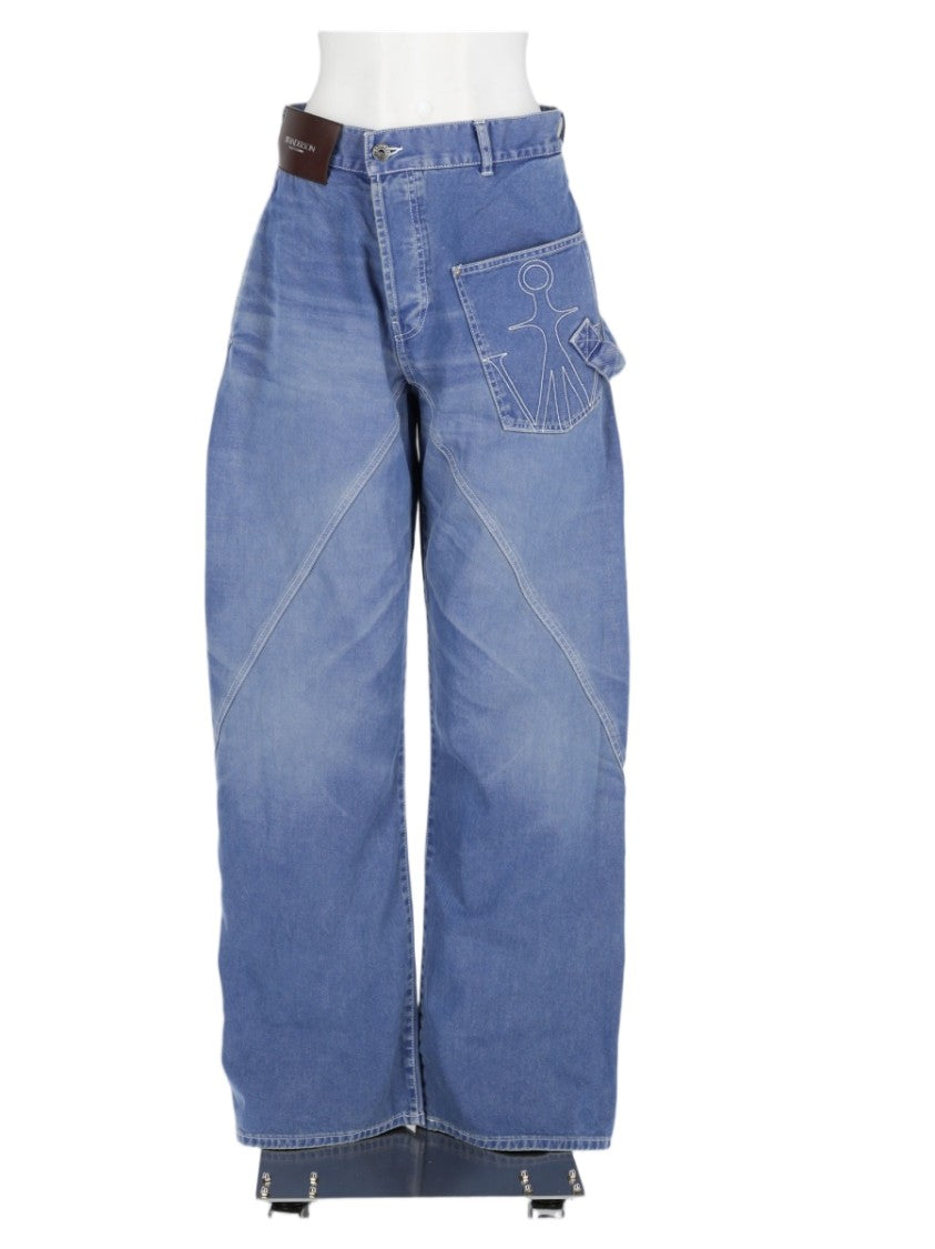 J. W. Anderson Blue High-Waisted Seam-Detail Cotton Wide-Leg Jeans