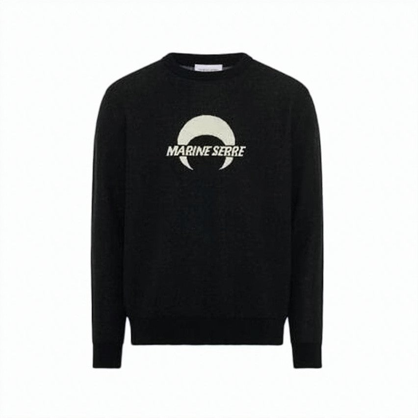 Marine Serre Black Wool Sweater With Crescent Moon Graphic