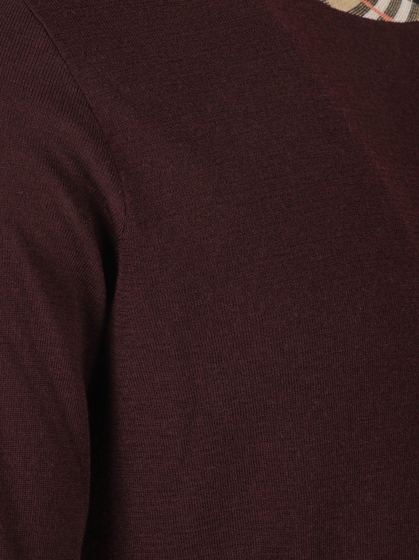 Burberry Deep Burgundy Knit Sweater With Classic Crew Neckline