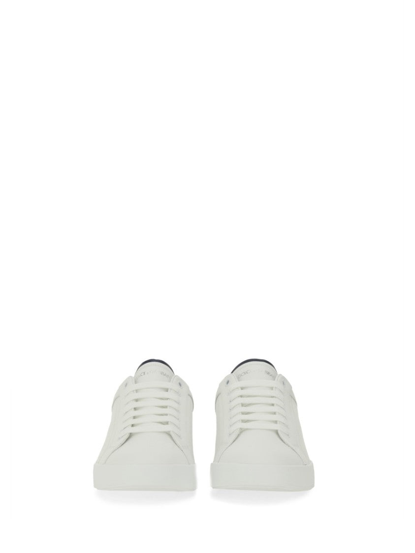 Dolce & Gabbana Low-Top Sneaker In Smooth Leather With Navy Accents