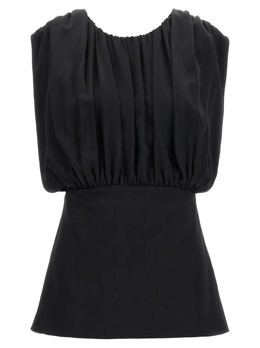 Jil Sander Crinkled Plastron Top With Fitted Bodice