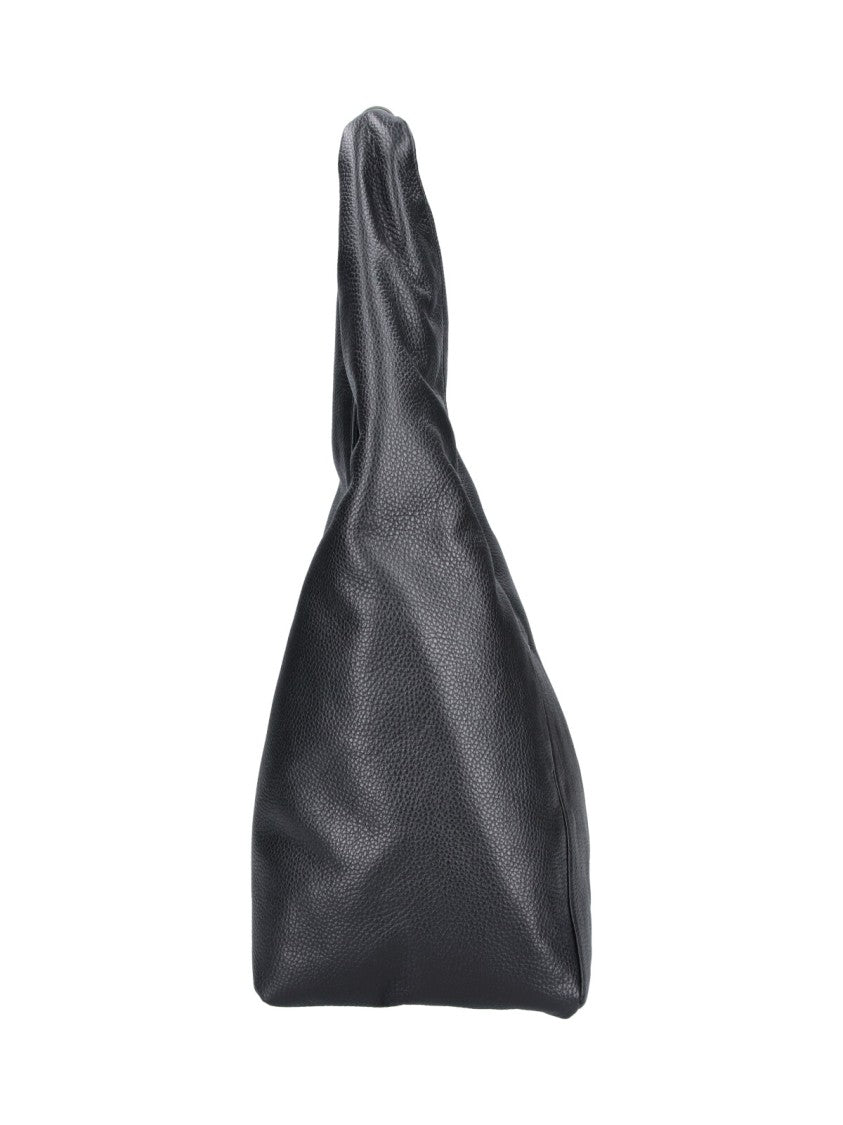 Mm6 By Maison Margiela Black Triangular Pebbled Leather Silver Handle Handbag