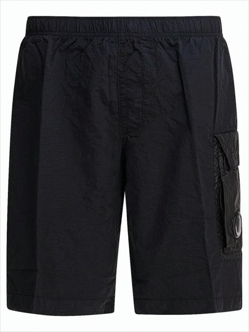 C.P. Company Black Minimalist Beach Shorts With Unique Lens Detail
