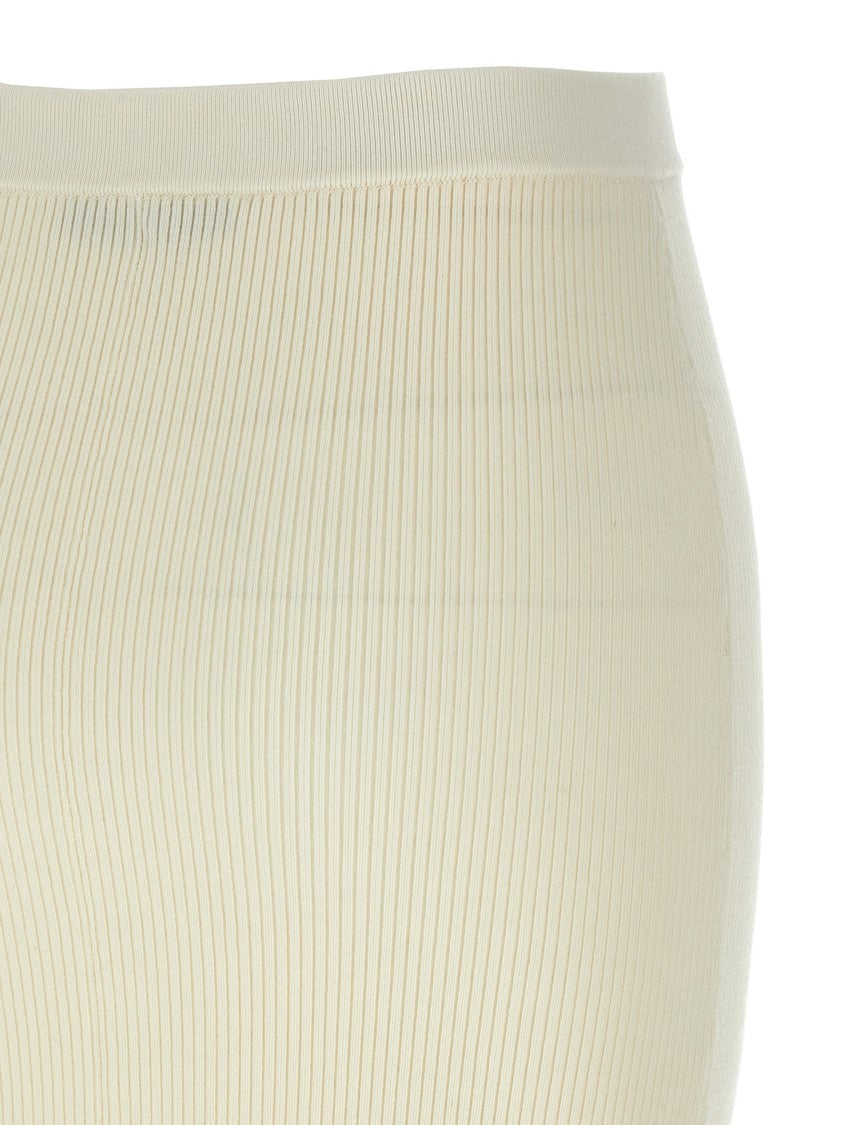 Alessandra Rich Ribbed Stretch Wool And Cashmere Midi Skirt With Trompe L'oeil Pockets