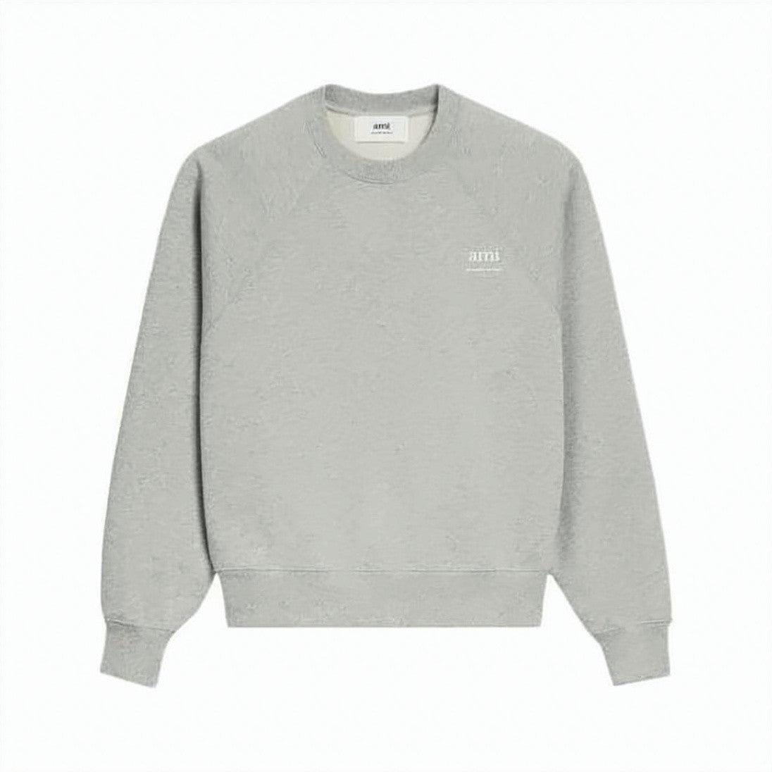 Ami Paris Heathered Grey Crewneck Sweatshirt With Ribbed Details