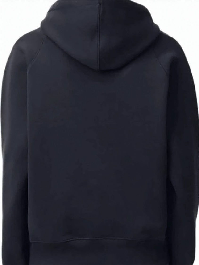 Ami Paris Cropped Black Hoodie With Textured Logo