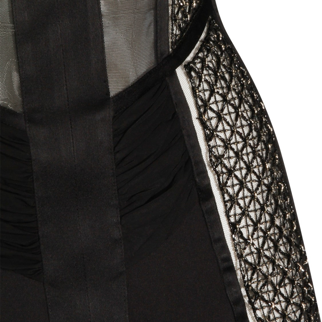 Elisabetta Franchi Long Black Dress With Intricate Lace And Transparent Details