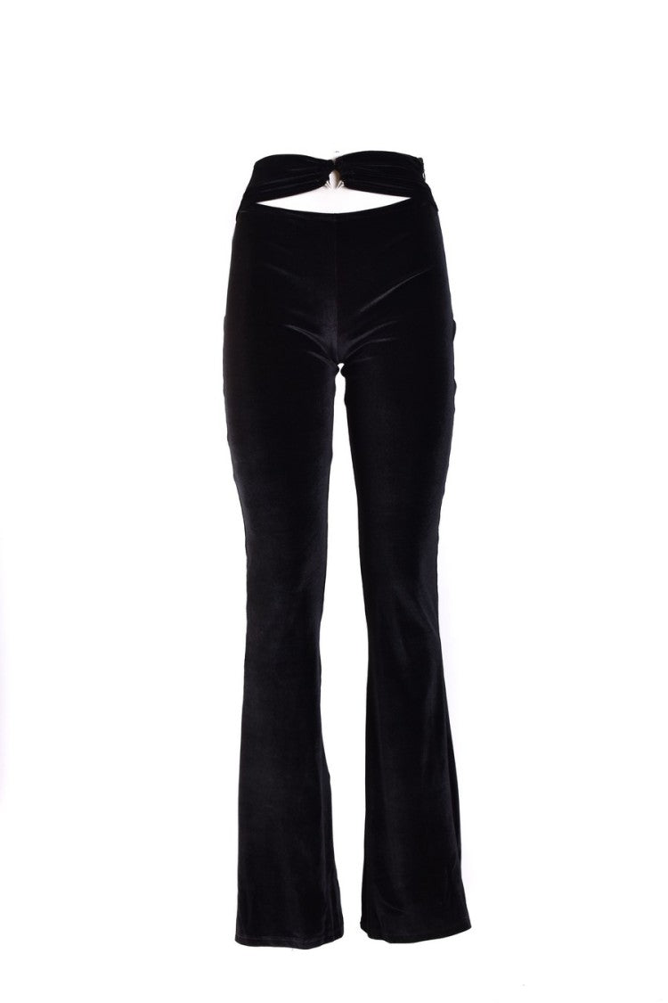 Philipp Plein High-Waisted Flared Trousers With Cut-Out Detail And Velvet Finish