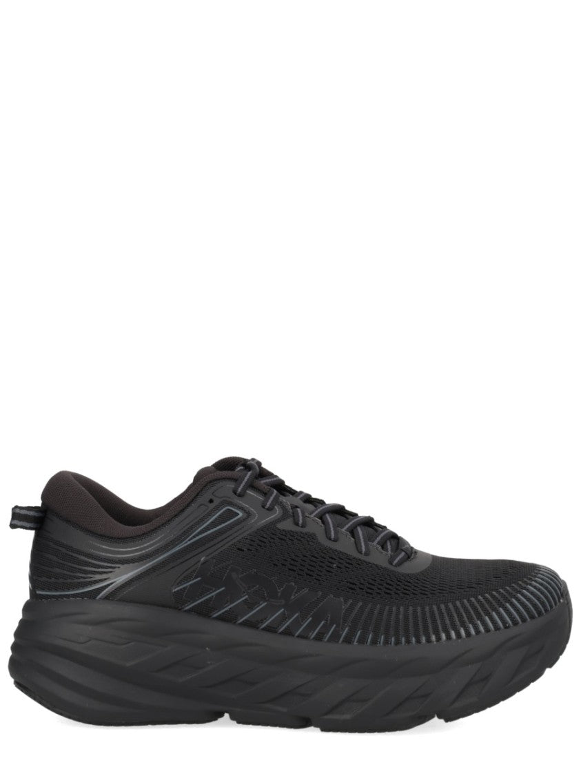 Hoka All-Black Bondi 7 Sneakers With Cushioned Sole