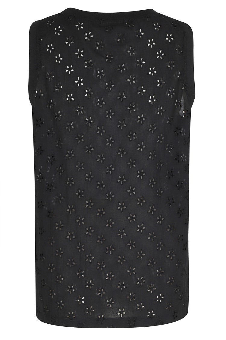 Semi Couture Black Alisa Cut-Out Floral Ribbed Cotton Tank Top