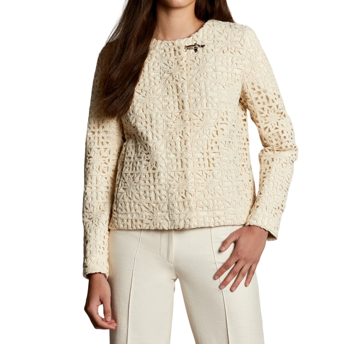 Fay Intricate Crochet Overlay Cotton Canvas Jacket