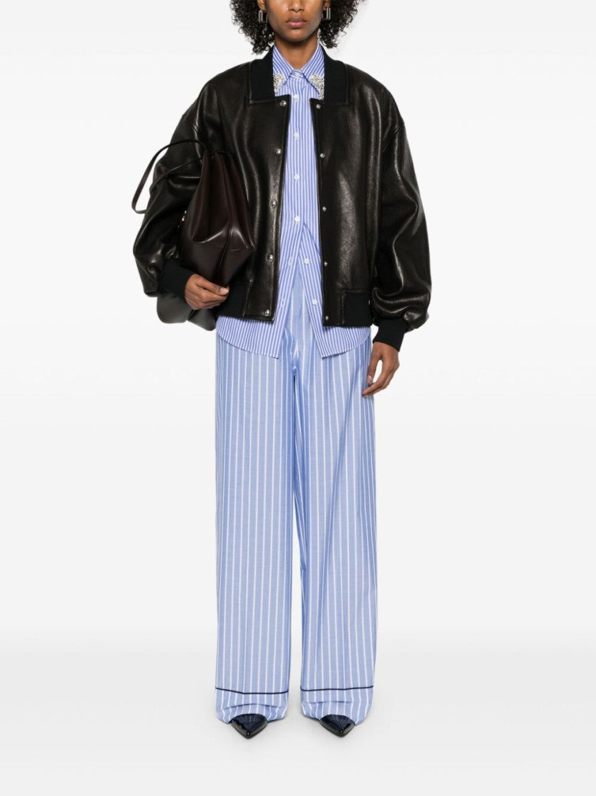 Prada Classic Striped Shirt With Decorative Collar Embellishments