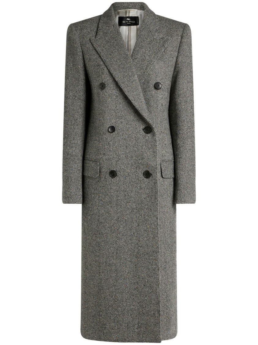 Etro Double-Breasted Grey Herringbone Etro Coat