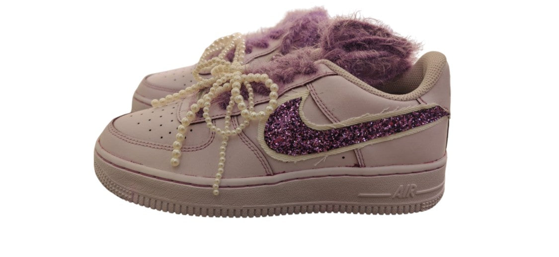 Nike Pastel Pink Sneakers With Textured Purple Fuzzy