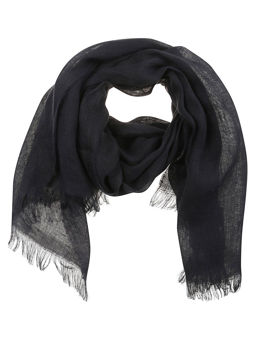 Peserico Lightweight Black Scarf With Fringed Edges
