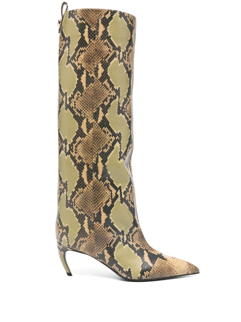 The Attico Python-Print Black Calf Leather Ankle Boots