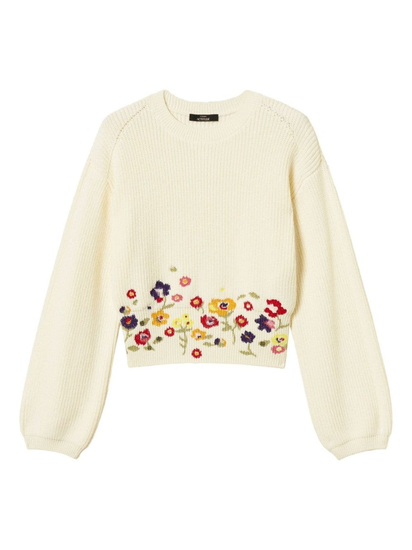 Twin-Set Ribbed Knit Sweater With Floral Embroidery