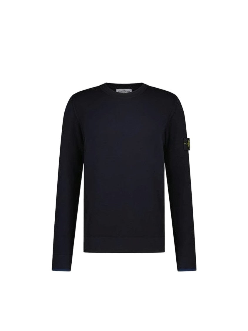 Stone Island Classic Black Crew Neck Wool-Blend Stone Island Sweater