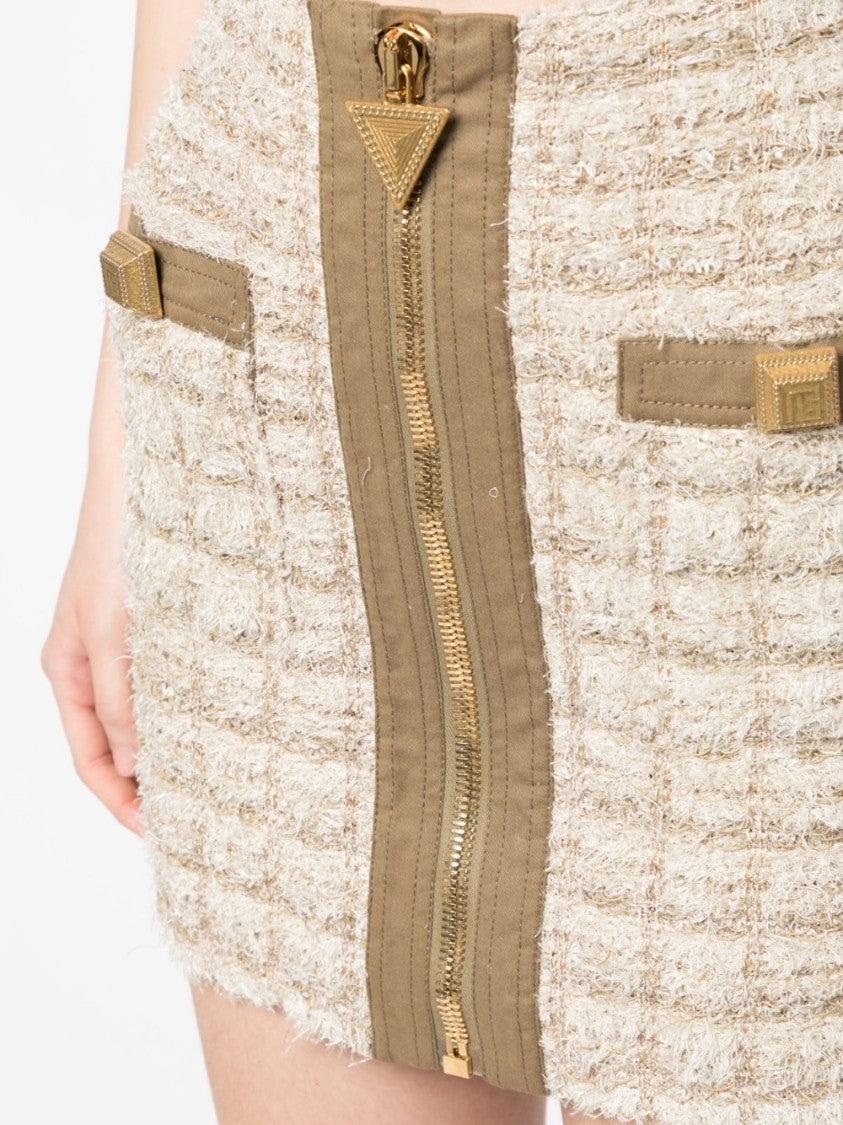 Balmain Black Short Skirt Textured Tweed Skirt