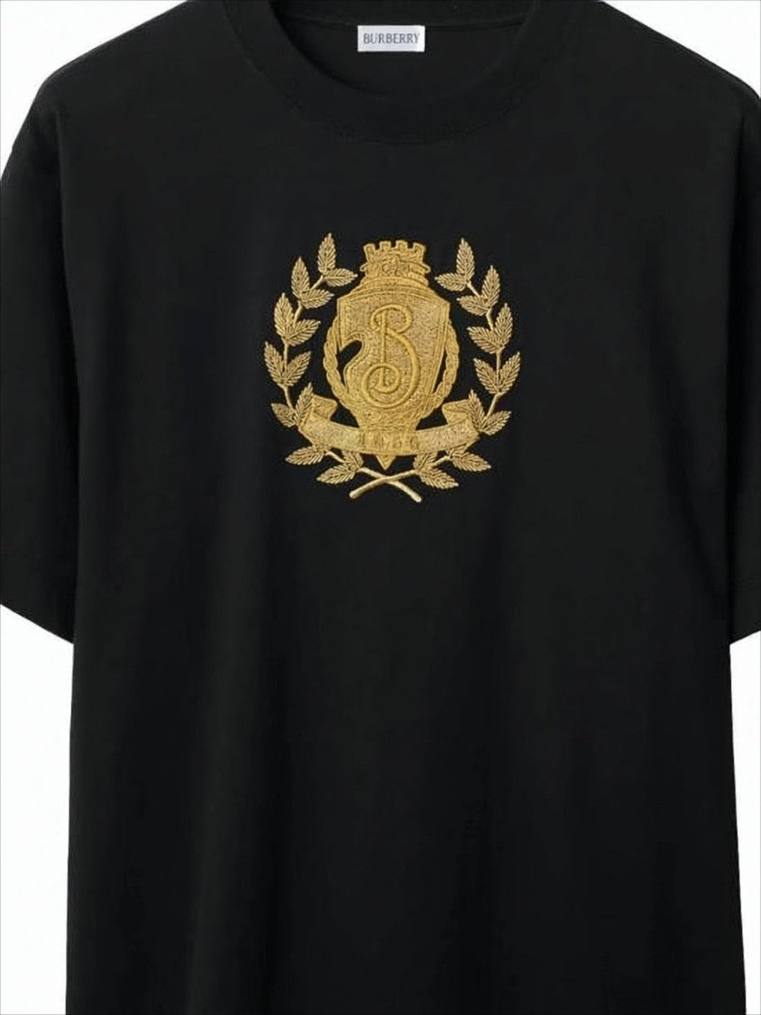 Burberry Short-Sleeve Black T-Shirt With Gold Crest Emblem