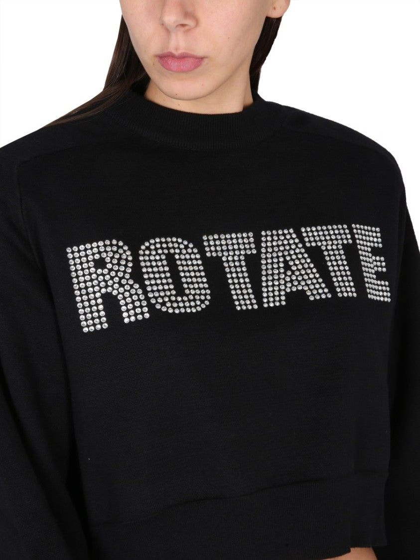 Rotate Birger Christensen Rhinestone Logo Cropped Shirt