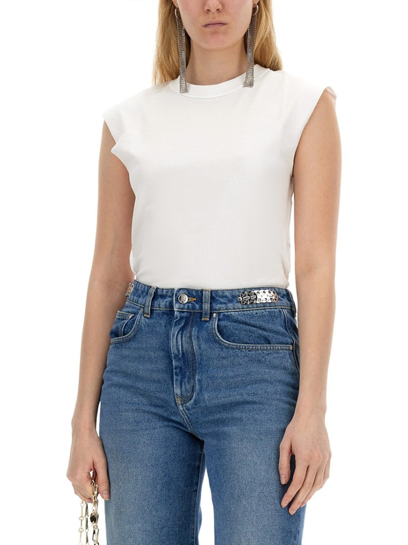 Rabanne Fitted Cotton T-Shirt With Structured Sleeves