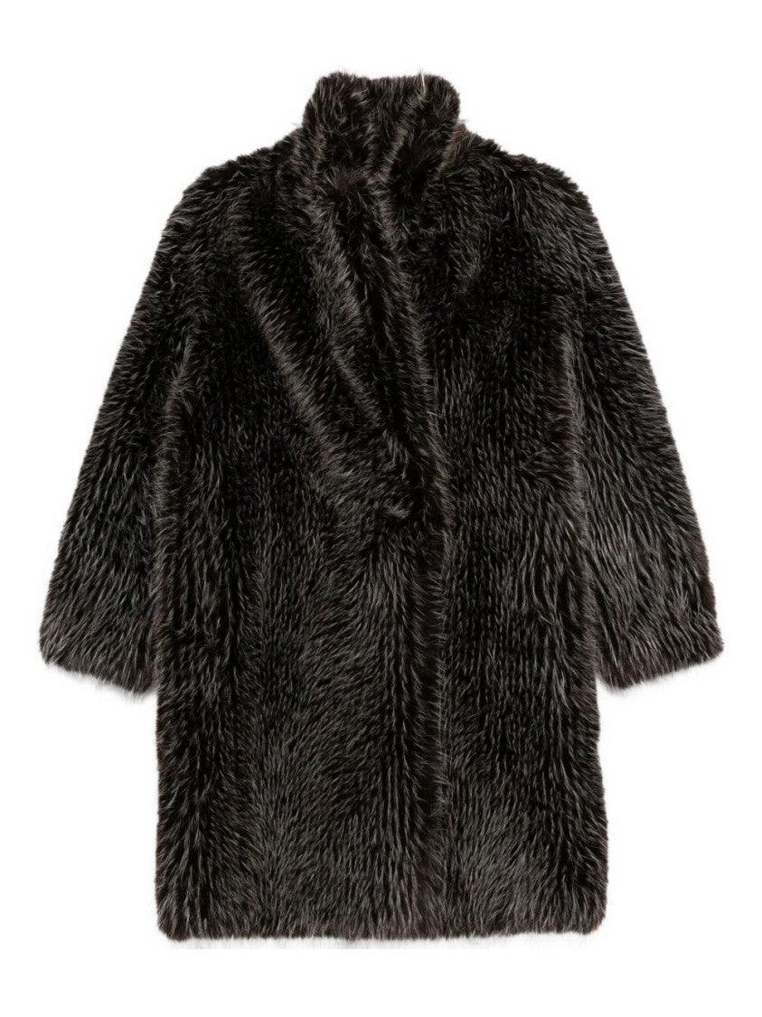 Valentini 1972 Brown Faux Fur Overcoat With Relaxed Silhouette