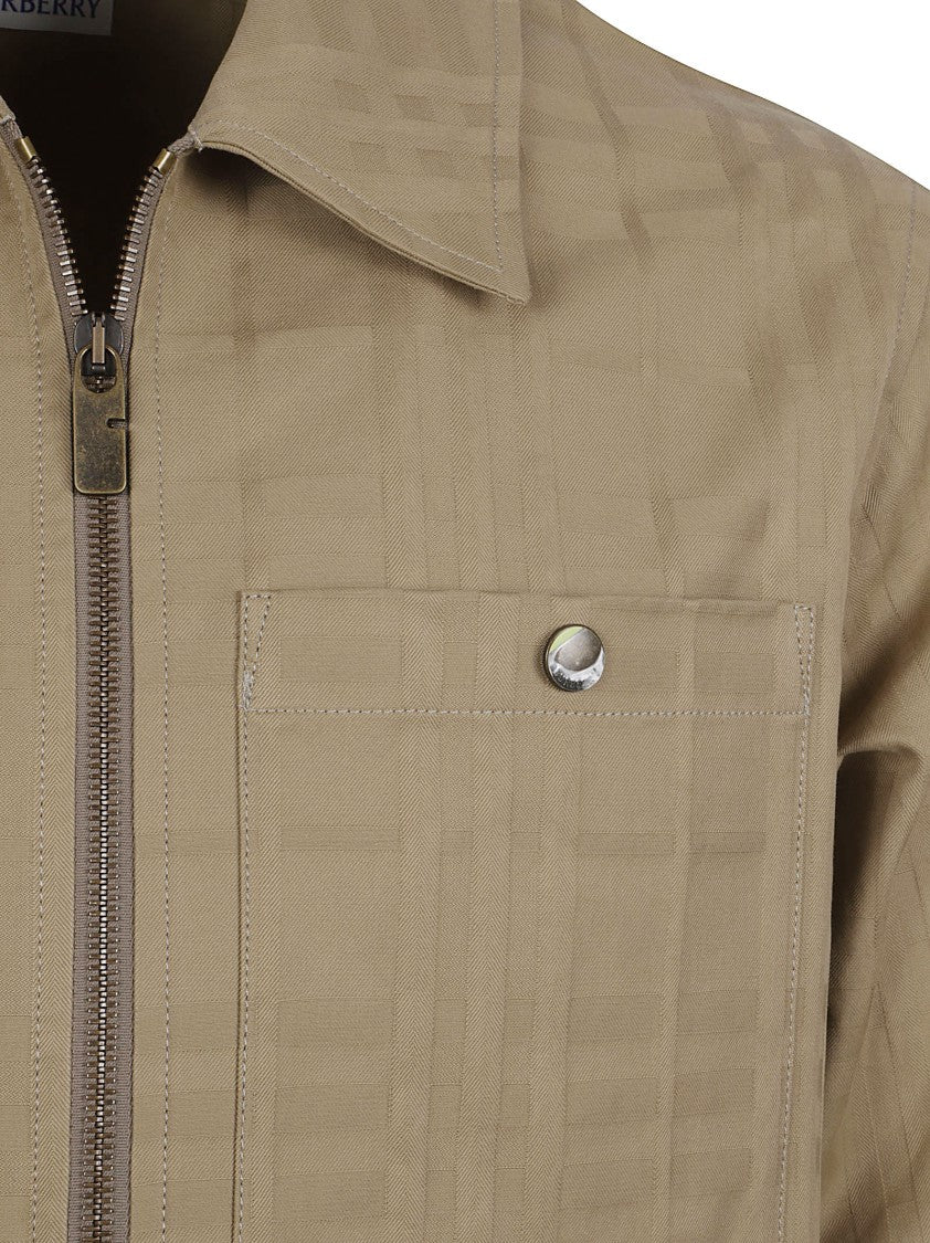 Burberry Brown Cotton Long-Sleeve Zip-Up Shirt With Classic Collar