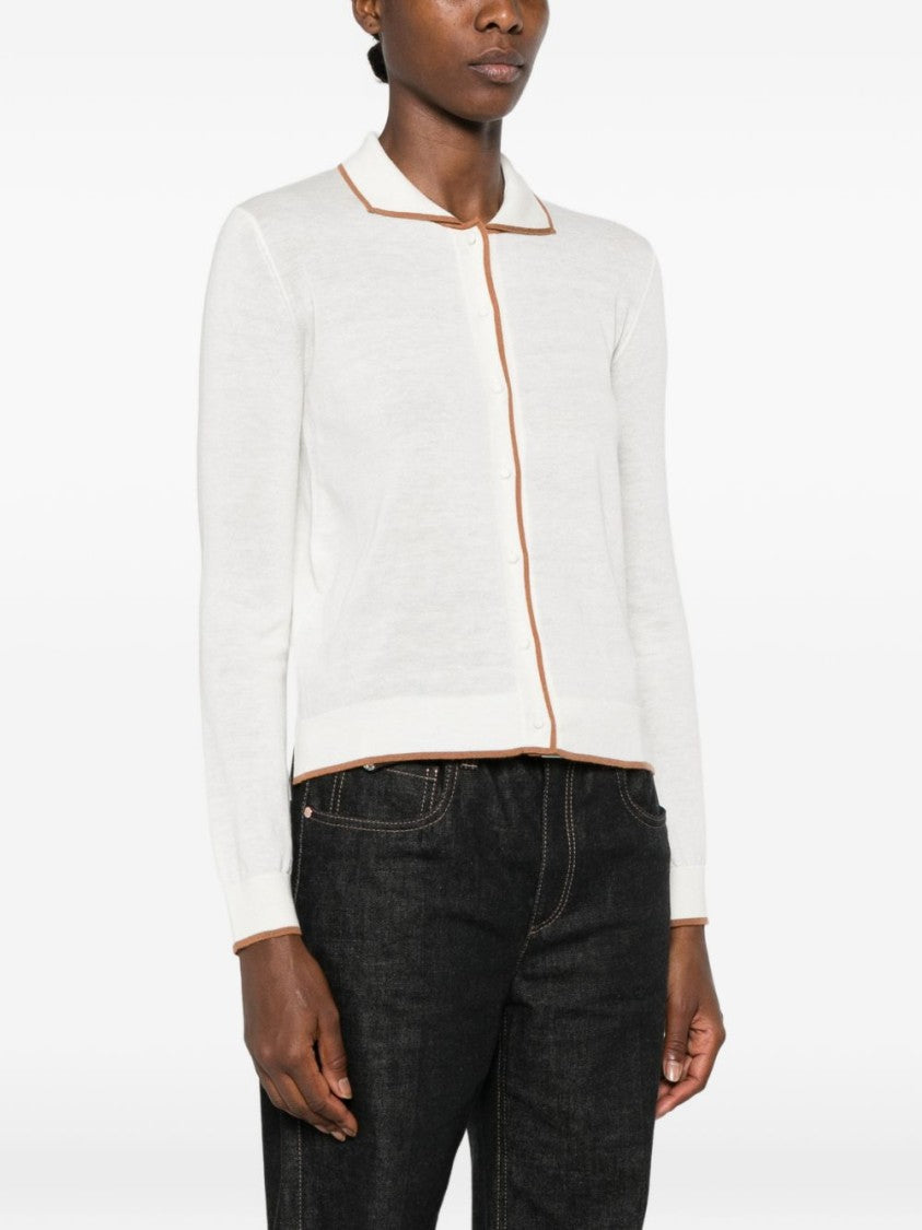 Max Mara Button-Up Fine-Knit Contrasting Trim Sweater