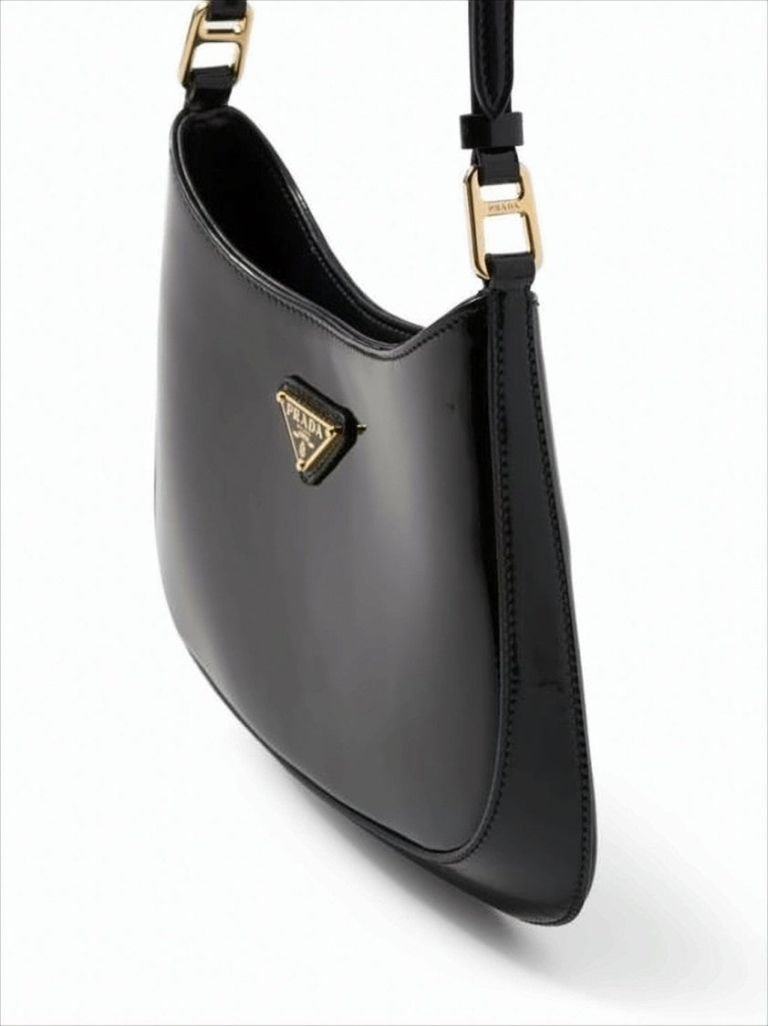 Prada Glossy Patent Leather Shoulder Bag With Gold-Tone Hardware
