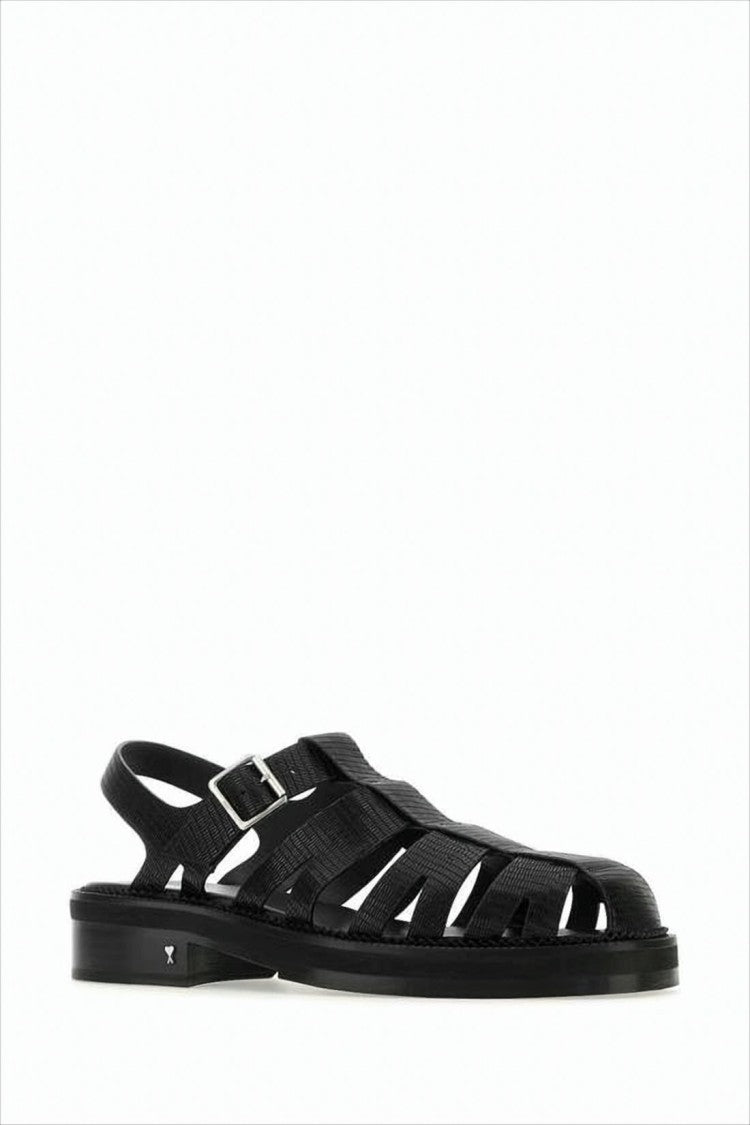 Ami Paris Black Leather Sandal With Closed-Toe Design